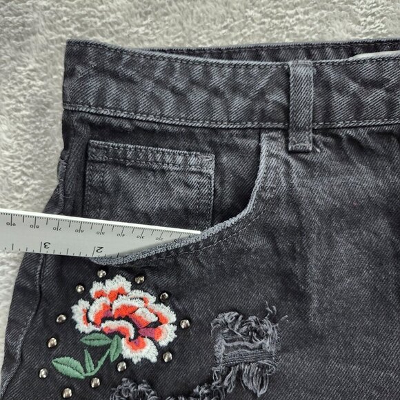 Denim Co Shorts Womens 10 Floral Embroidered Black Denim Hot Pants Distressed - Picture 8 of 15